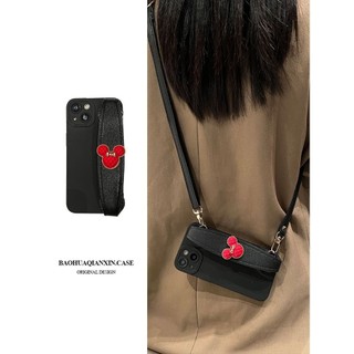 Ốp Điện Thoại Màu Đen In Hình Mickey Có Dây Đeo Cổ Tay Chống Sốc Cho IPhone 14 11 13 12 X Xs Xr Max 7 8 Plus Pro Max