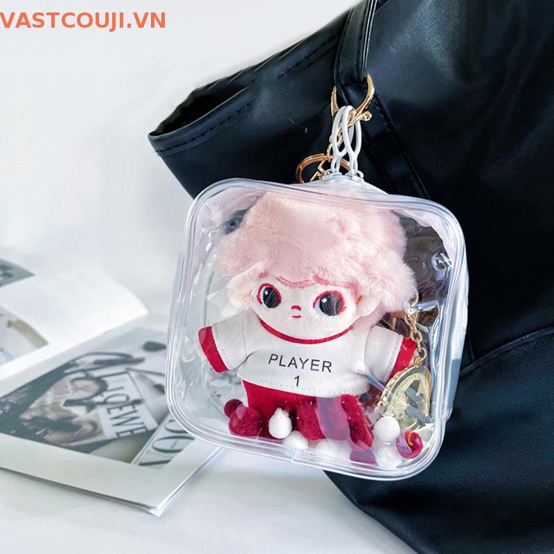 Túi Đựng Đồ Chơi Búp Bê VASTJI Mini Hình Vuông Trong Suốt Phối Bóng Lông Dễ Thương
