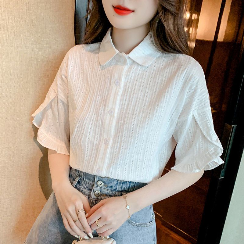 Áo Sơ Mi Cotton Trắng Tay Ngắn Dáng Rộng Thời Trang Mùa Hè 2023 Mới Cho Nữ