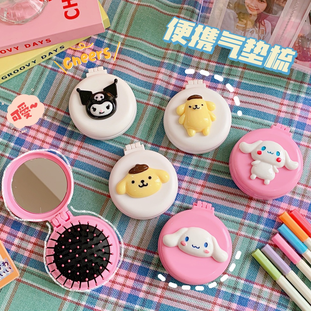 Sanrio Lược Chải Tóc Kiêm Gương Trang Điểm Dạng Lật Gấp Gọn Đa Năng Nhỏ Gọn Hình Cinnamoroll Kuromi Melody