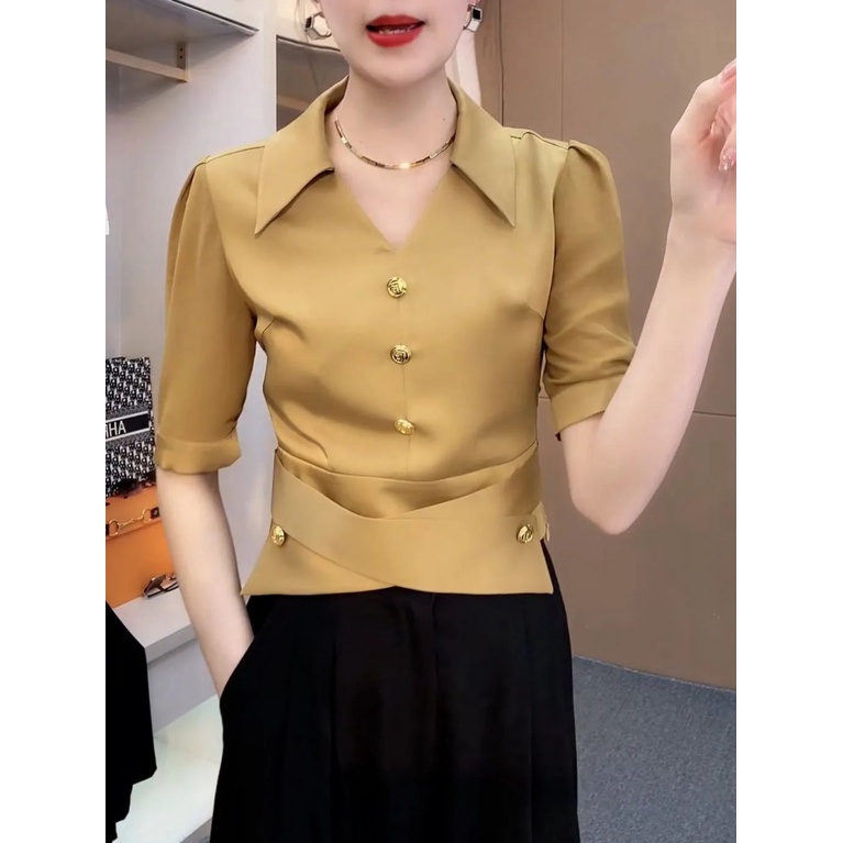 Áo Sơ Mi Tay Ngắn Cổ Polo Cỡ Lớn Thiết Kế Đơn Giản Thời Trang Mùa Hè Mới Cho Nữ