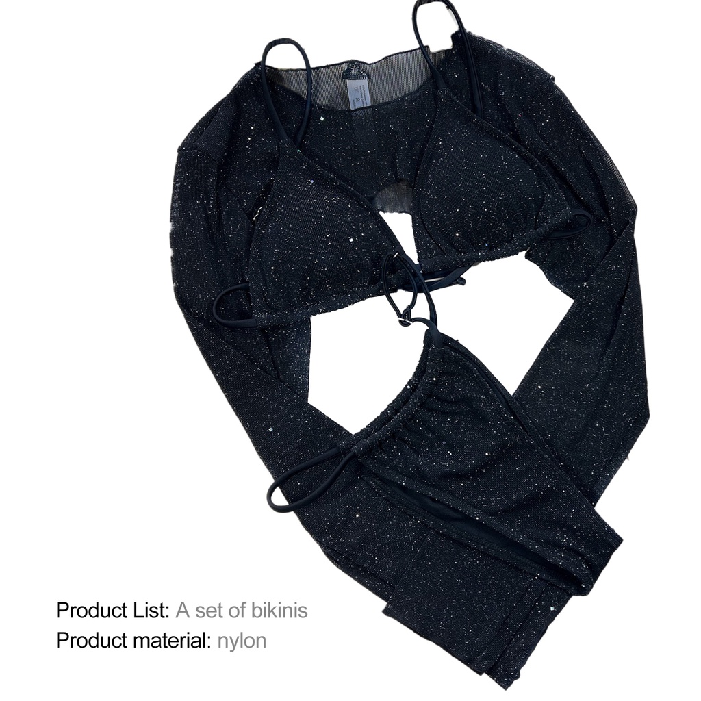 Goodlaminyz Bộ Đồ Bơi 3 Mảnh Dây Rút Hở Lưng Đàn Hồi Có Đệm Mút