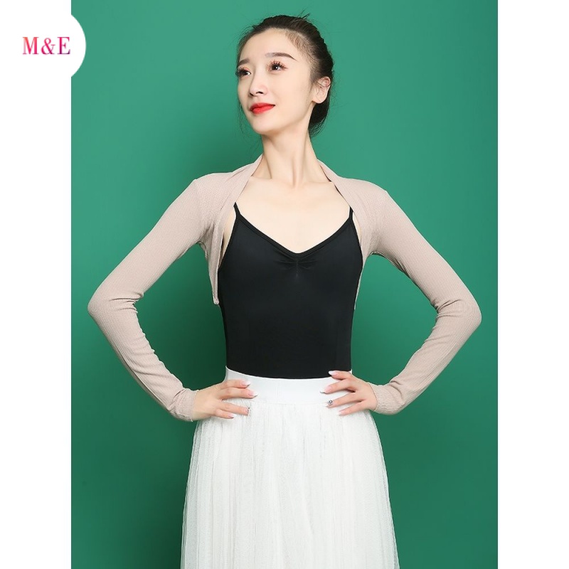M &amp; E Top Áo Khoác Thể Thao Múa Ba Lê Tay Dài Màu Trơn Có Đệm Vai Nhỏ Ôm Dáng Phong Cách Mới 2023 Cho Nữ