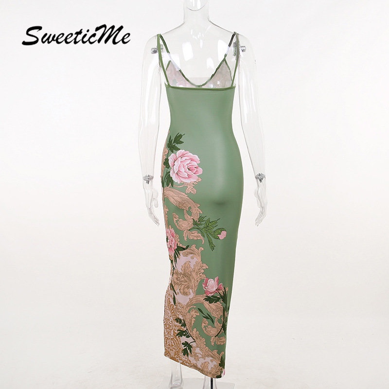 Đầm Dài Cổ Chữ V Dáng Ôm In Họa Tiết Thời Trang 2023 Quyến Rũ Cho Nữ