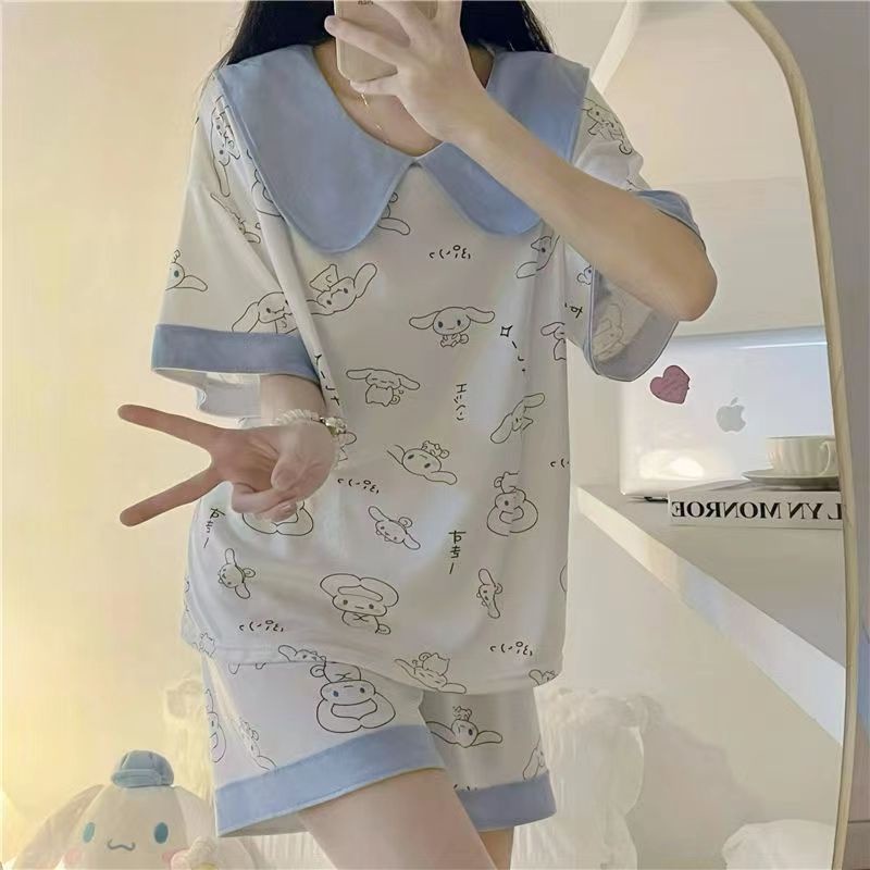 Bộ Đồ Ngủ Ngắn Tay Cổ Búp Bê Dễ Thương Thời Trang Mùa Hè Phong Cách Hàn Quốc Cho Nữ