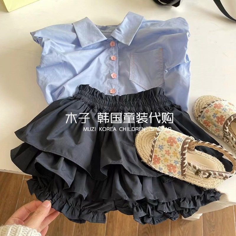 Bộ Áo Sơ Mi Không Tay + Quần Short Thời Trang Mùa Hè Hàn Quốc 2023 Mới Dành Cho Bé Gái