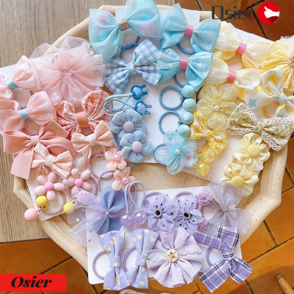 Set 10 Dây Cột Tóc Cao Su Co Giãn Gắn Nơ / Hoa Xinh Xắn Cho Bé Gái