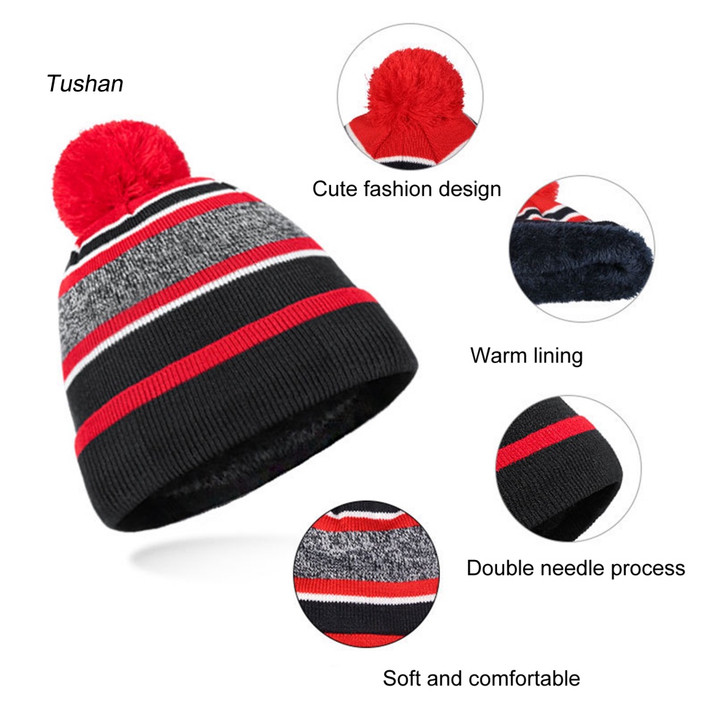 1 Bộ Găng Tay Và Mũ Len Họa Tiết Kẻ Sọc Thời Trang Thu Đông Cho Bé