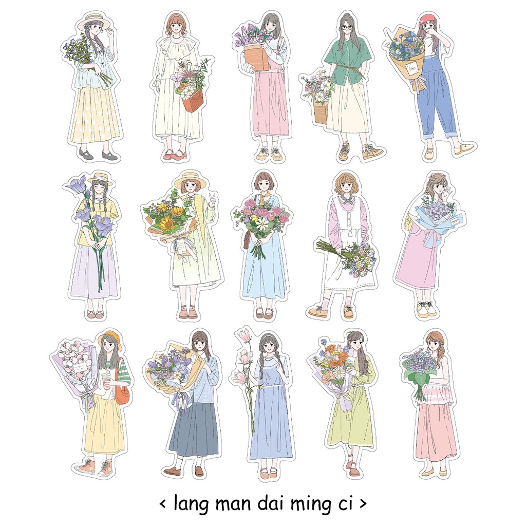 Bộ 30 Tấm Nhãn Dán PET Sơn Dầu Hình Cô Gái Xinh Xắn Trang Trí Sổ Tay DIY