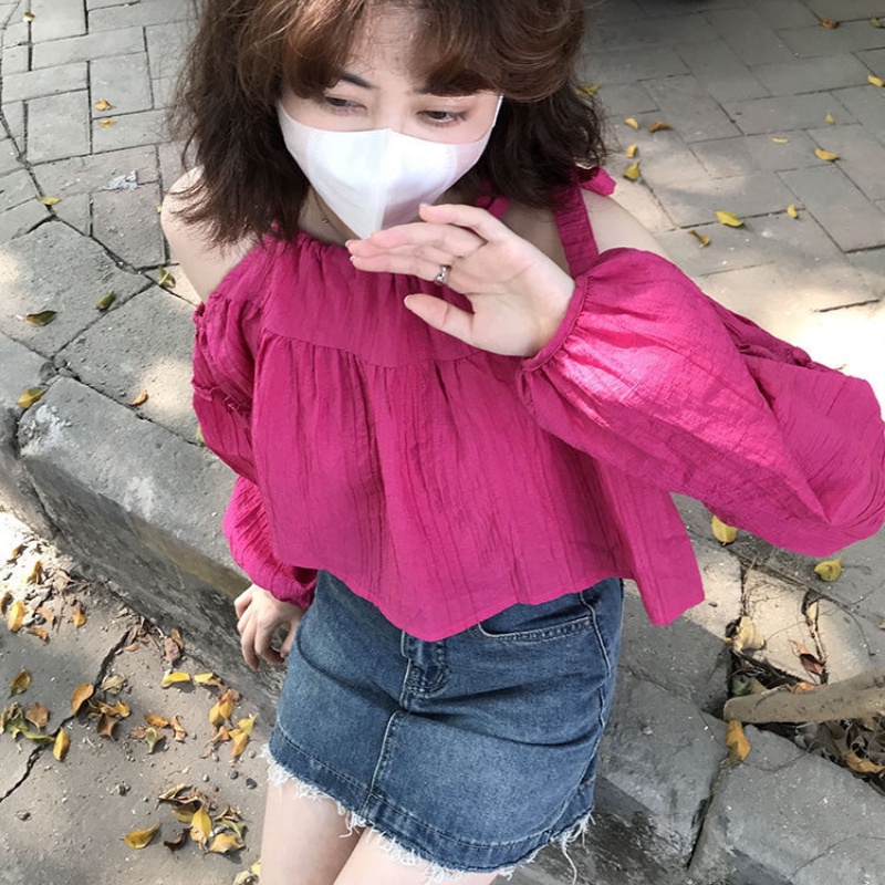 Áo Kiểu Tay Phồng Trễ Vai Thiết Kế Mới Thời Trang Theo Phong Cách Nhật Bản Cho Nữ