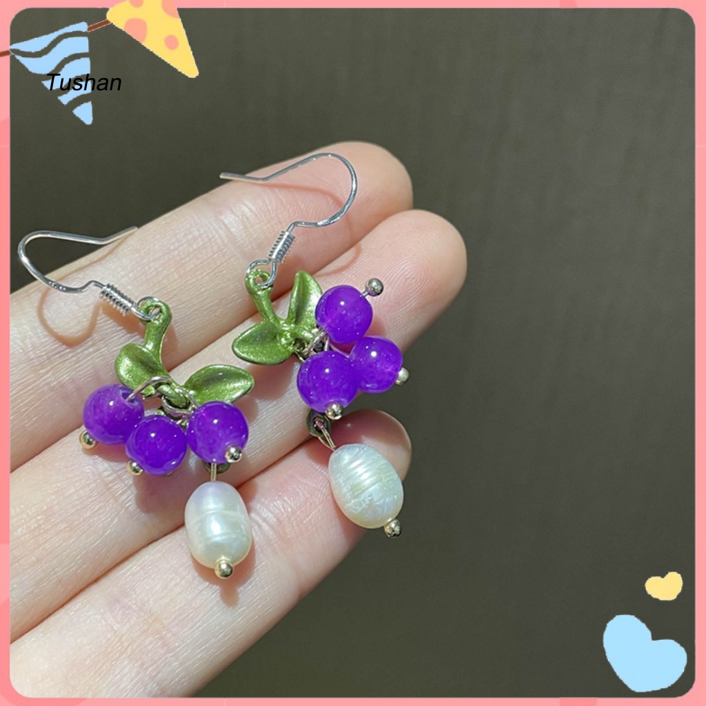 1 Đôi Bông Tai Hình Trái Nho Đính Ngọc Trai Giả Phong Cách Nhật Hàn Dành Cho Nữ