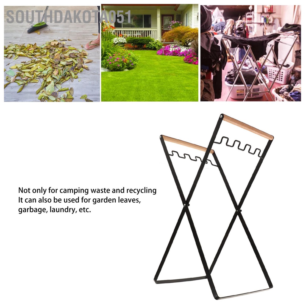 Southdakota051 Giá đỡ túi đựng rác gấp chống gỉ tái chế bằng nhựa Màu đen