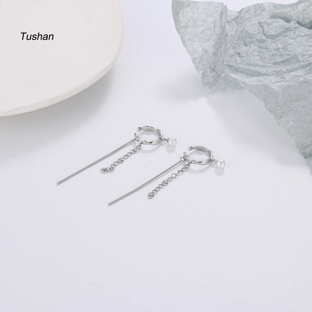 1 Bông Tai Dạng Kẹp Đính Ngọc Trai Nhân Tạo Phong Cách Hàn Quốc