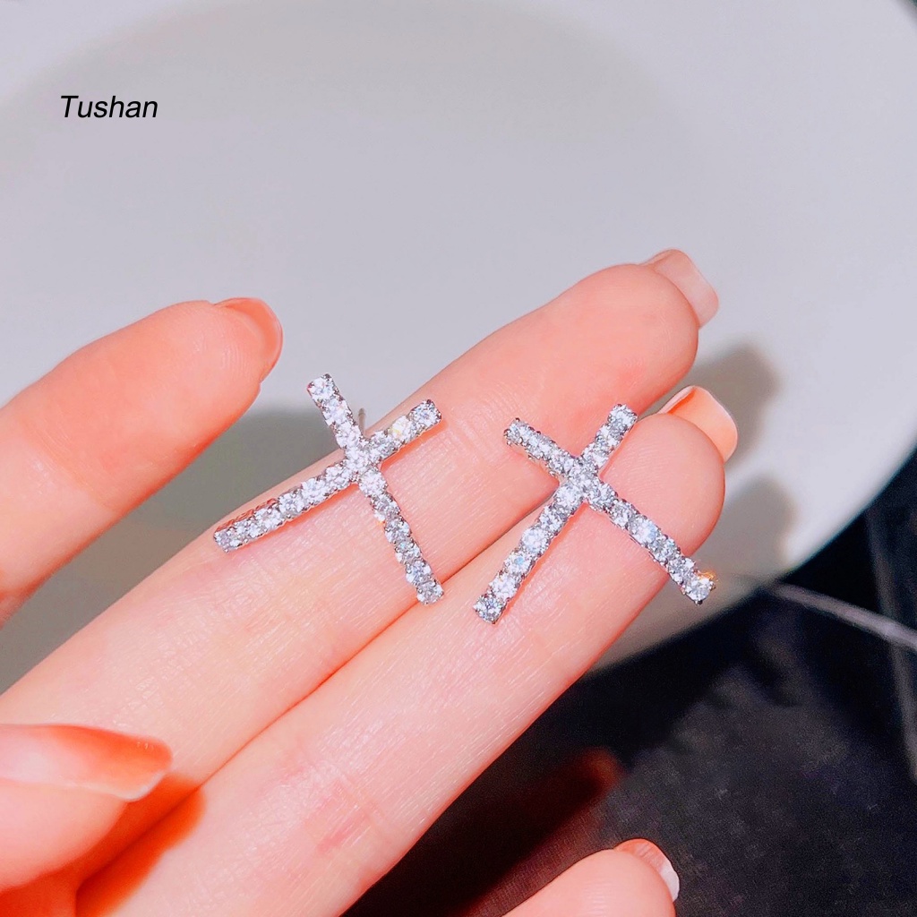 1 Đôi Bông Tai Chữ X Đính Đá Lấp Lánh Tinh Tế