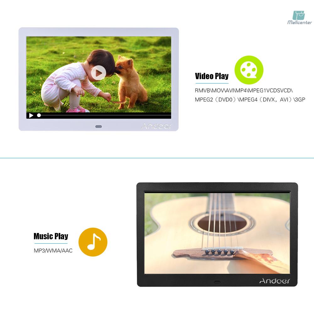 Andoer 10 Inch Wide LCD Screen Digital Photo Frame 1024 * 600 High Resolution Electronic Photo Frame with MP3 MP4 Video Player Clock Calendar Function 2.4G Remote Control