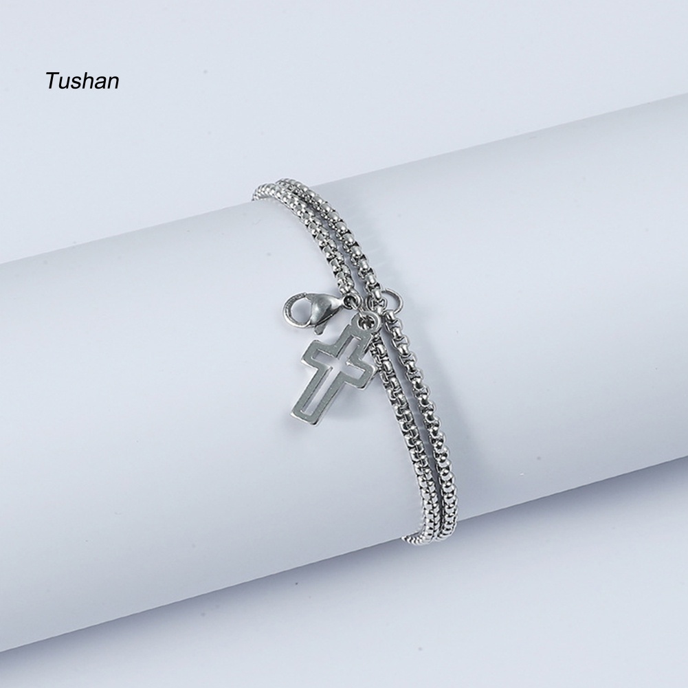 Vòng Tay Dây Đôi Mặt Thánh Giá Chất Liệu Thép Titan Cho Nam Nữ