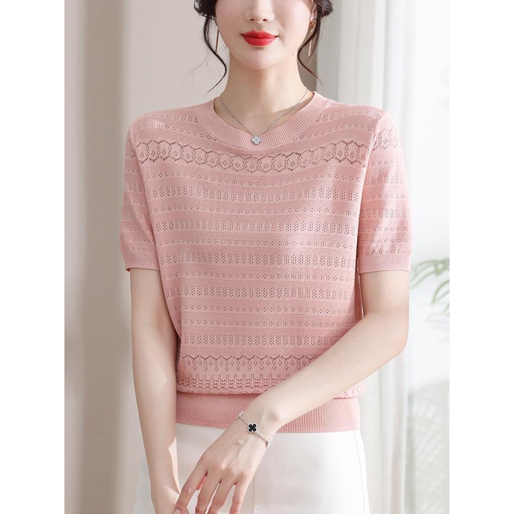 Áo Thun Lụa Lạnh Mỏng Dáng Rộng Ngắn Tay Thời Trang Mùa Hè