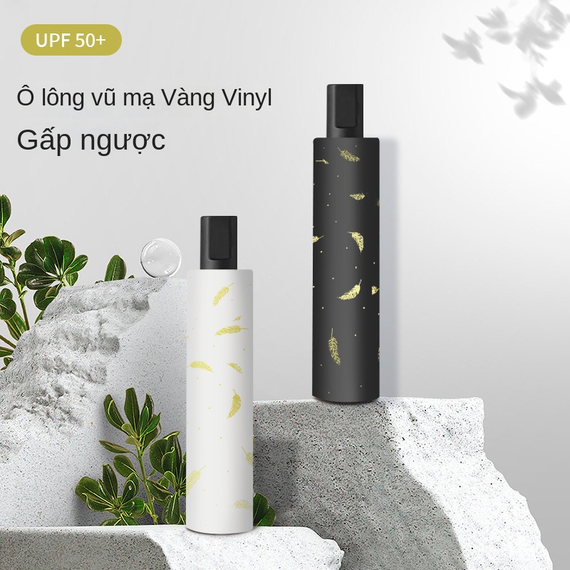 Vinyl gấp ba lần vàng nóng lông vũ ô ô gấp ô che mưa hoặc nắng nắng ô