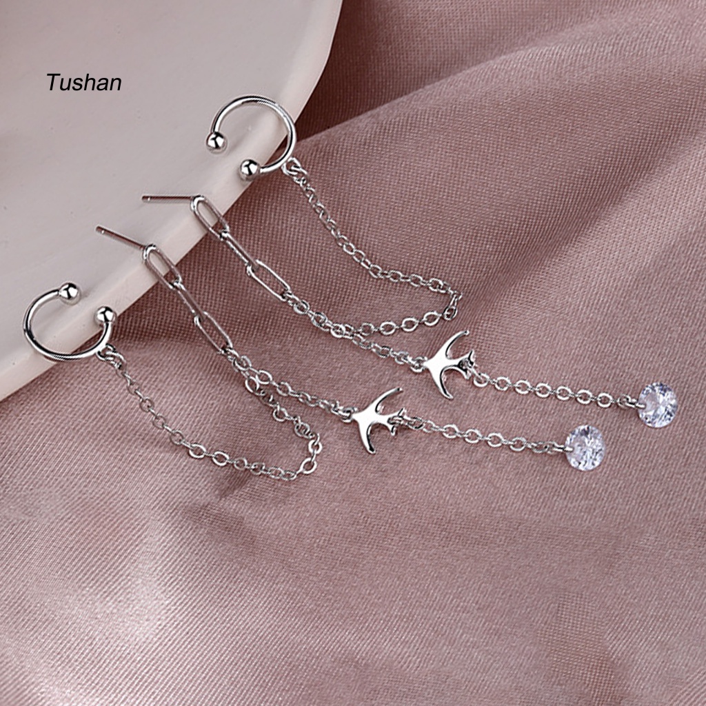 1 Khuyên Tai Tua Rua Dài Hình Chú Chim Đính Đá Thời Trang