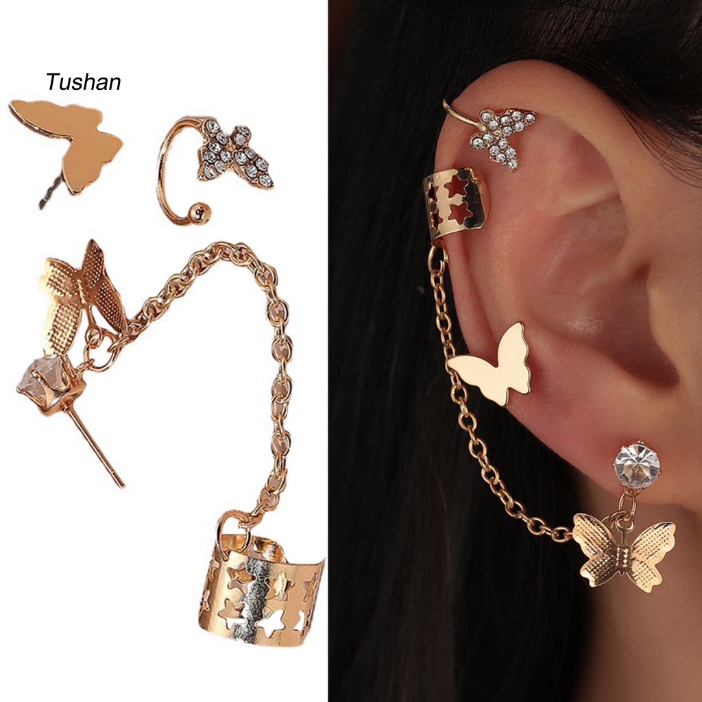 Bông Tai Dạng Xích Hình Bướm Đính Đá Thời Trang Cho Nữ