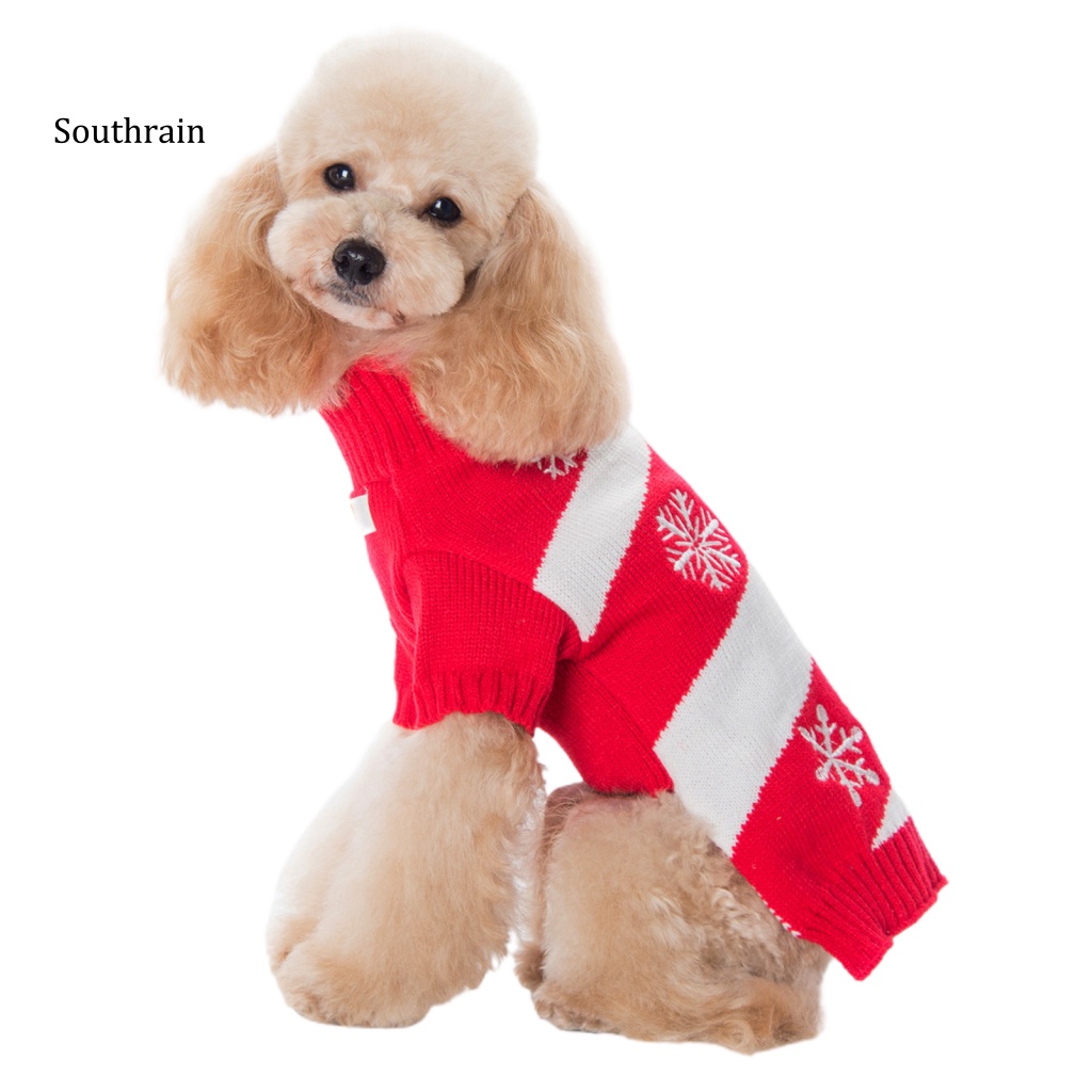 Áo Sweater Dày Hai Ống Co Giãn Giữ Ấm In Họa Tiết Hoa Tuyết Giáng Sinh Cho Cún Cưng
