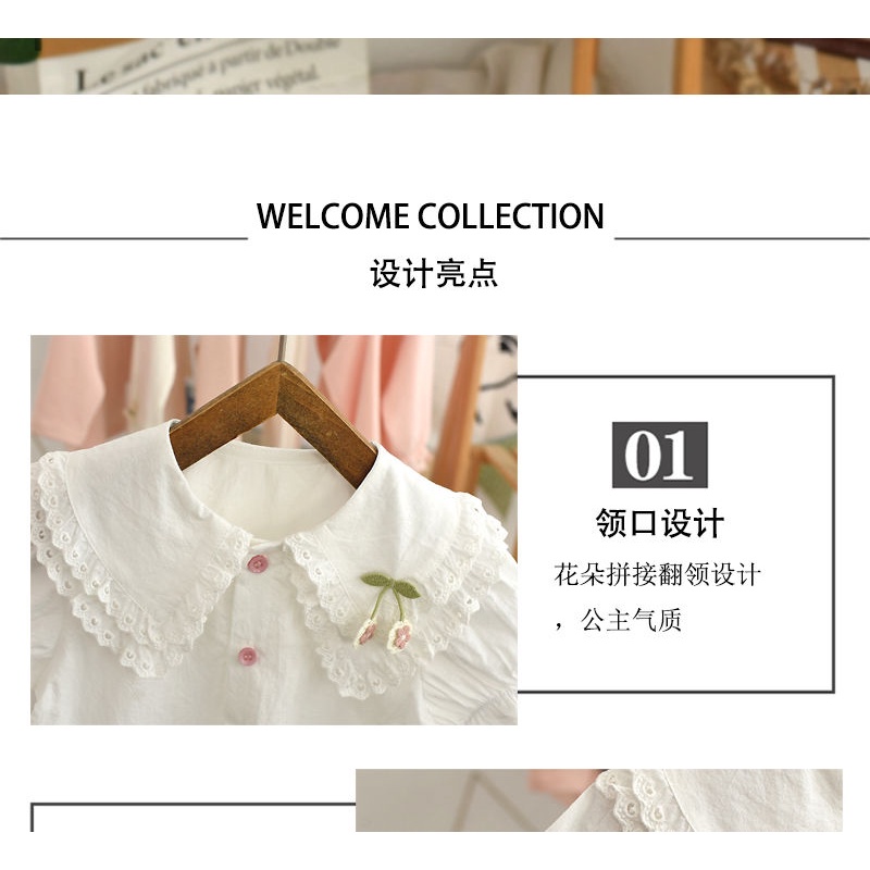 Áo Sơ Mi Cotton Mỏng Tay Ngắn Màu Trắng Phong Cách Hàn Quốc Thời Trang Mùa Hè 6MMT Dành Cho Bé Gái
