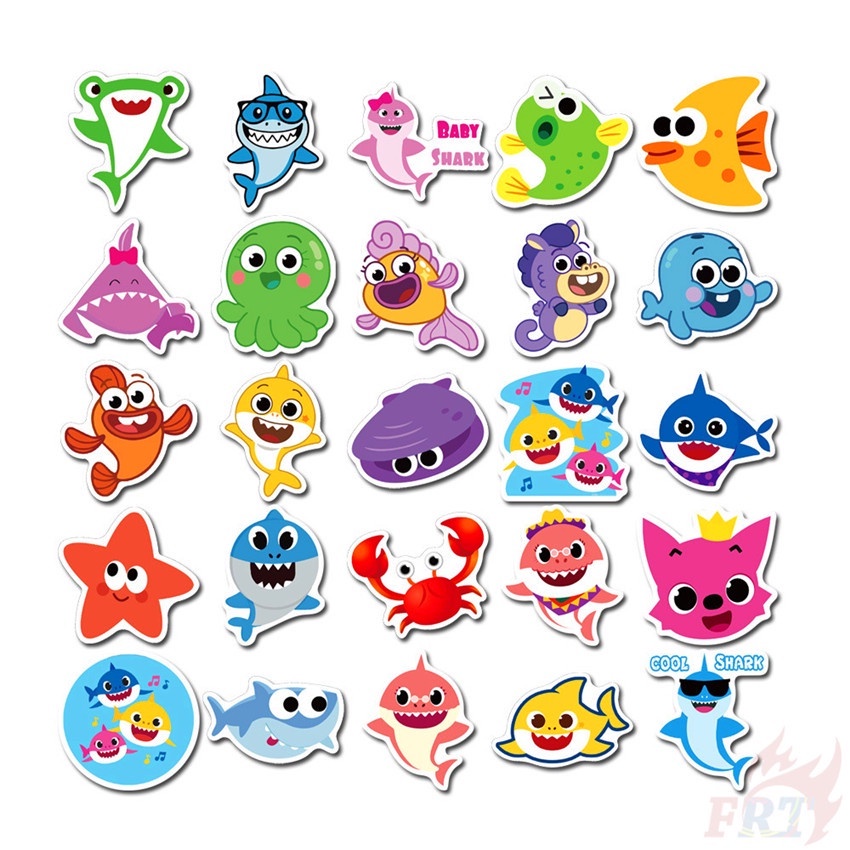 Bộ 100 Cái ❉ Miếng Dán Hình Cá Mập CoCoMelon &amp; Baby Series A ❉ Sticker Dán Tường Chống Thấm Nước Họa Tiết Doodle Hợp Thời Trang