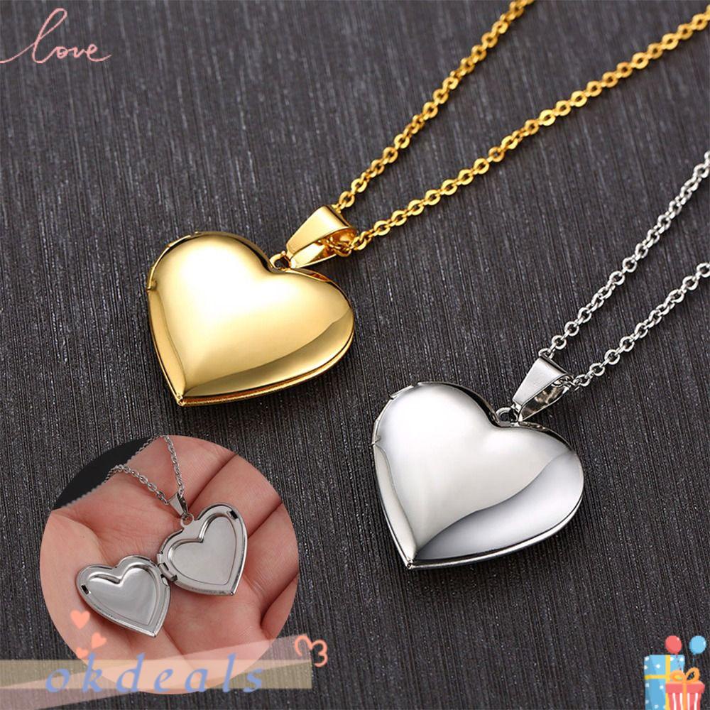 Bộ 2 Dây Chuyền Bằng Thép Không Gỉ Mặt Khung Ảnh Hình Trái Tim