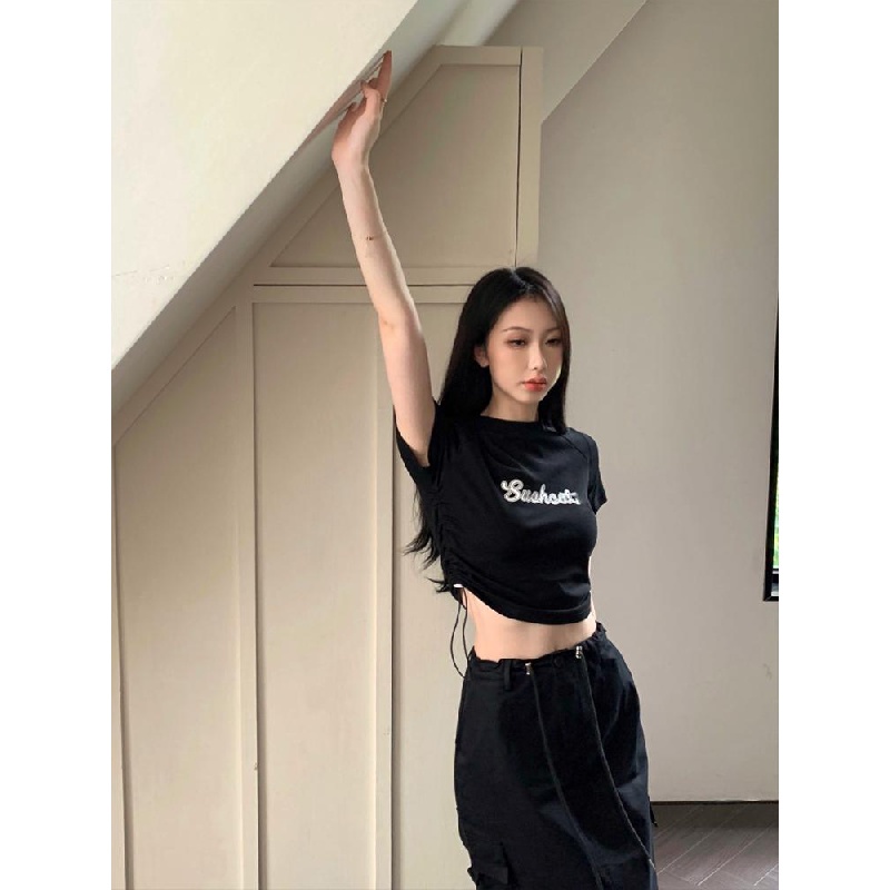 Bộ Áo Thun Ngắn Tay + Chân Váy Chữ A Lưng Cao Thời Trang Vintage Đơn Giản Cá Tính 2023