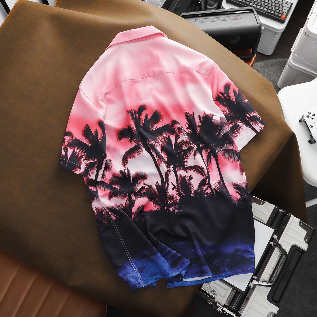 Áo Sơ Mi Nam Tay Ngắn Chất Pique Mịn Mát Đi Biển Trẻ Trung Sunset FAPAS