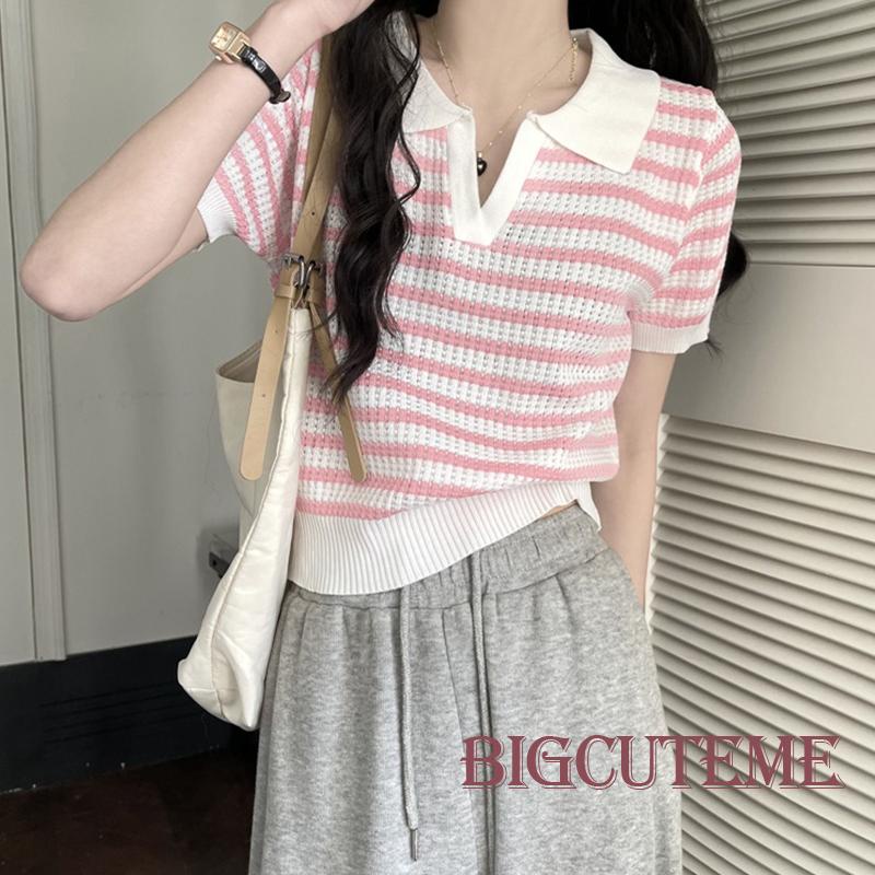 Áo Thun Tay Ngắn Họa Tiết Kẻ Sọc Đơn Giản Phong Cách Đường Phố Thời Trang Mùa Hè Cho Nữ