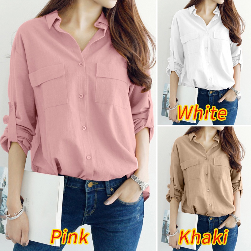 ZANZEA Áo Sơ Mi Nữ Tay Dài Cổ Bẻ Thời Trang Hàn Quốc