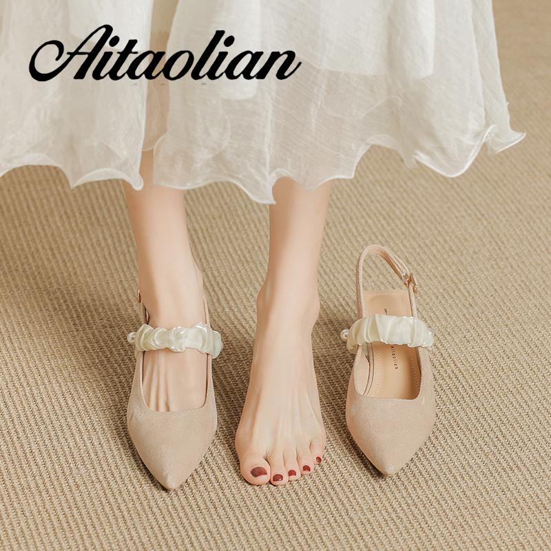 Giày Cao Gót 5cm Da Lộn Mũi Nhọn Đế Dày Mềm Mại Thời Trang Cho Nữ