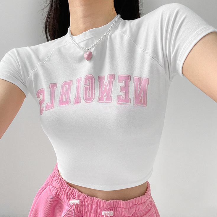 Áo baby tee Thun croptop nữ Ngắn Tay In Chữ Phong Cách Âu Mỹ Thời Trang Mùa Hè Mới Cho Nữ