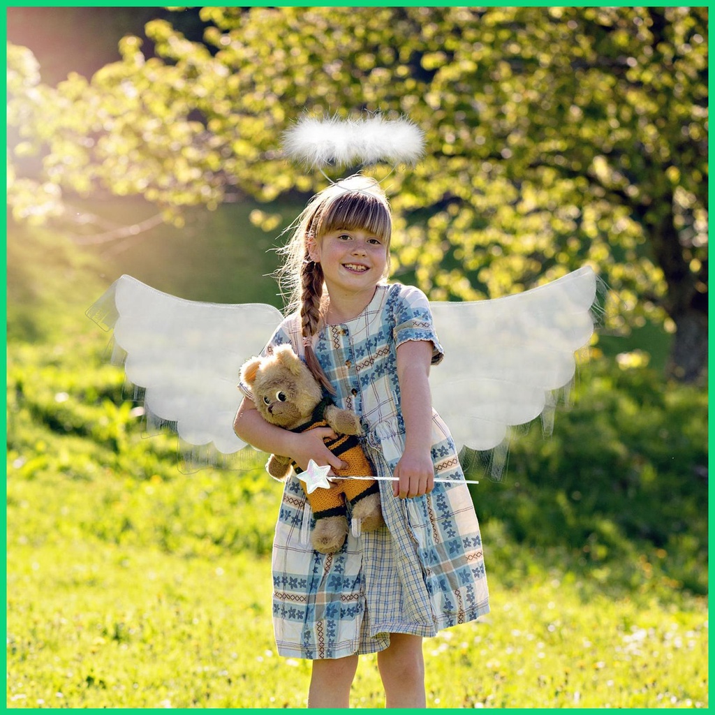 Cánh Thiên Thần Kèm Lông Vũ Hóa Trang Halloween Cho Bé