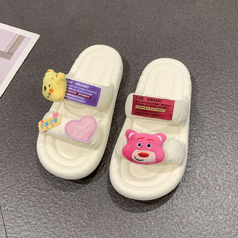 Dép Lê Đế Phẳng Thoải Mái in Hình Gấu Dâu Tây Dễ Thương Thời Trang Xuân Hè 2023