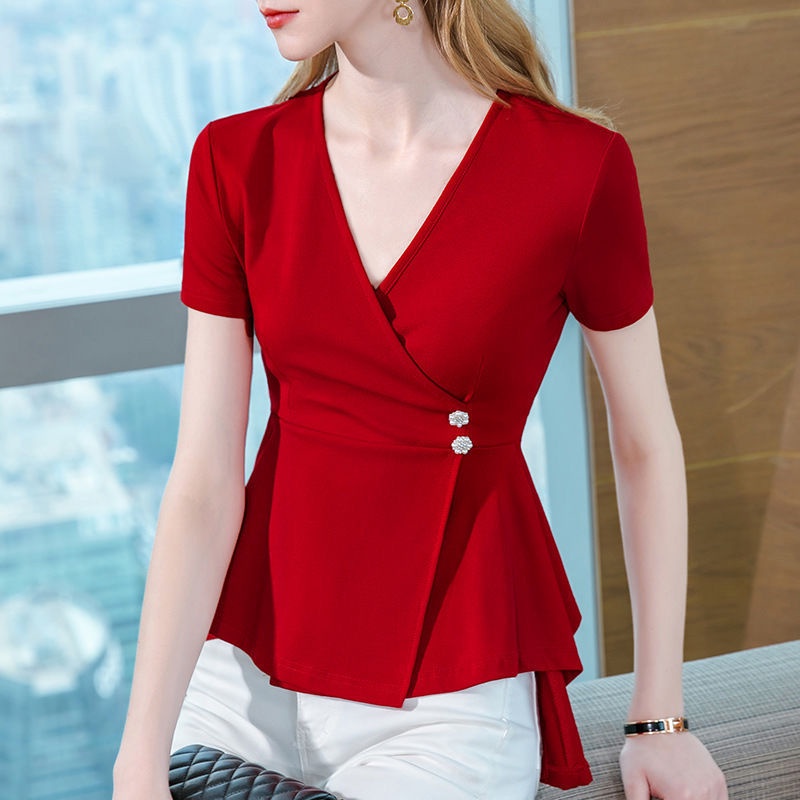 Hàng Mới Về Áo Thun Nữ Ngắn Tay Cổ Chữ v Thời Trang