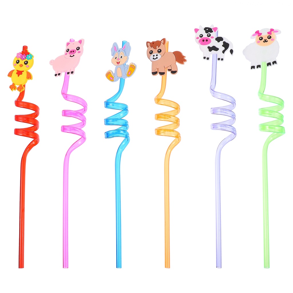 Set 6 Ống Hút Nhựa Hình Động Vật Đáng Yêu Cho Bé