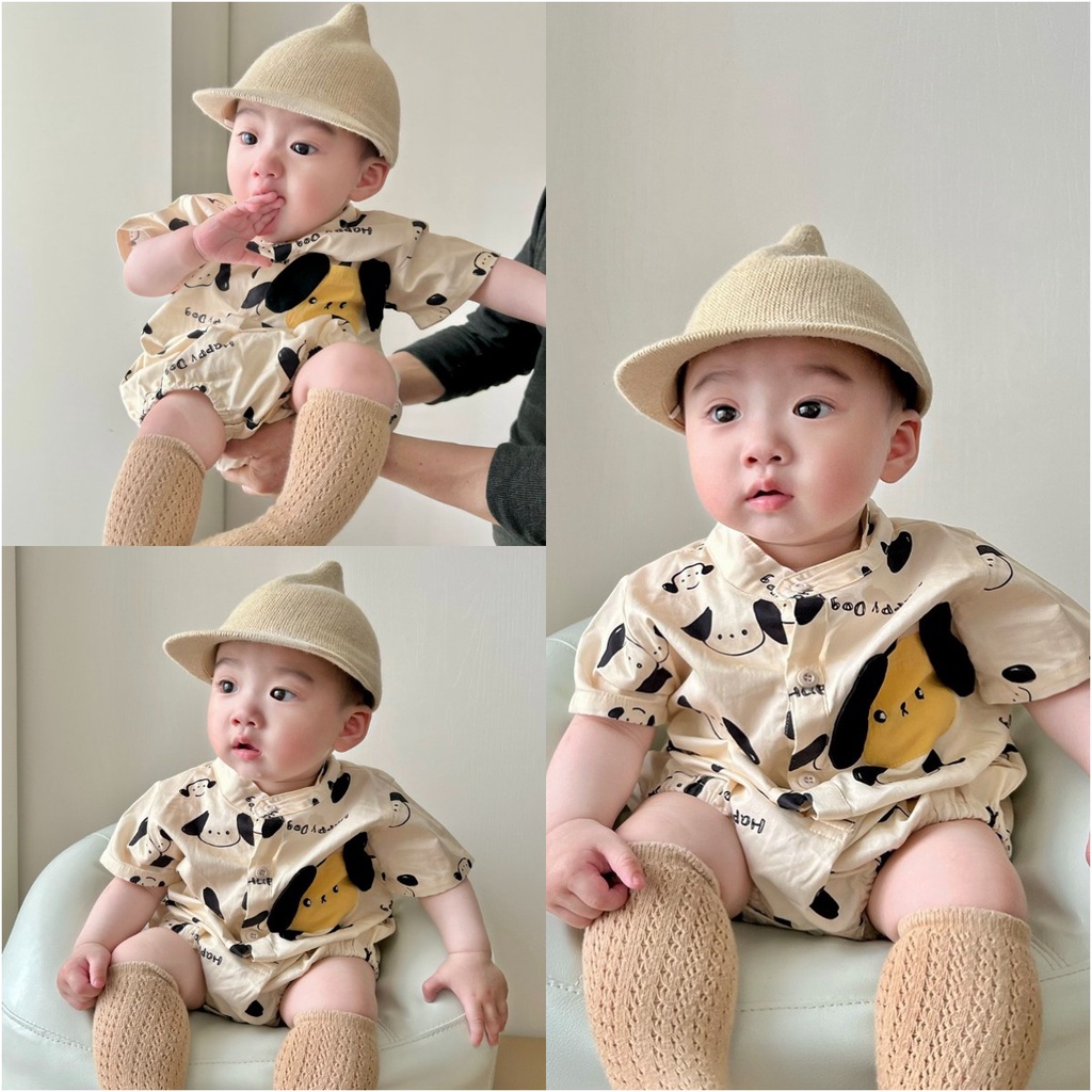 Áo Liền Quần Ngắn Tay Chất Liệu Cotton In Hình Cún Dễ Thương Thời Trang Mùa Hè Dành Cho Trẻ Nhỏ 0-18 Tháng