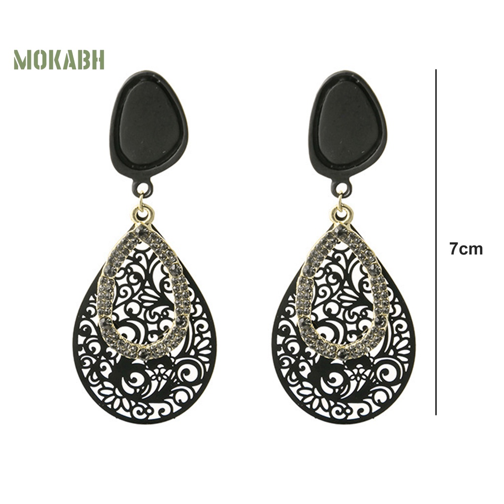 1 Đôi Bông Tai Hình Giọt Nước Dát Đá Đen Phong Cách Bohemia Cổ Điển Thời Trang