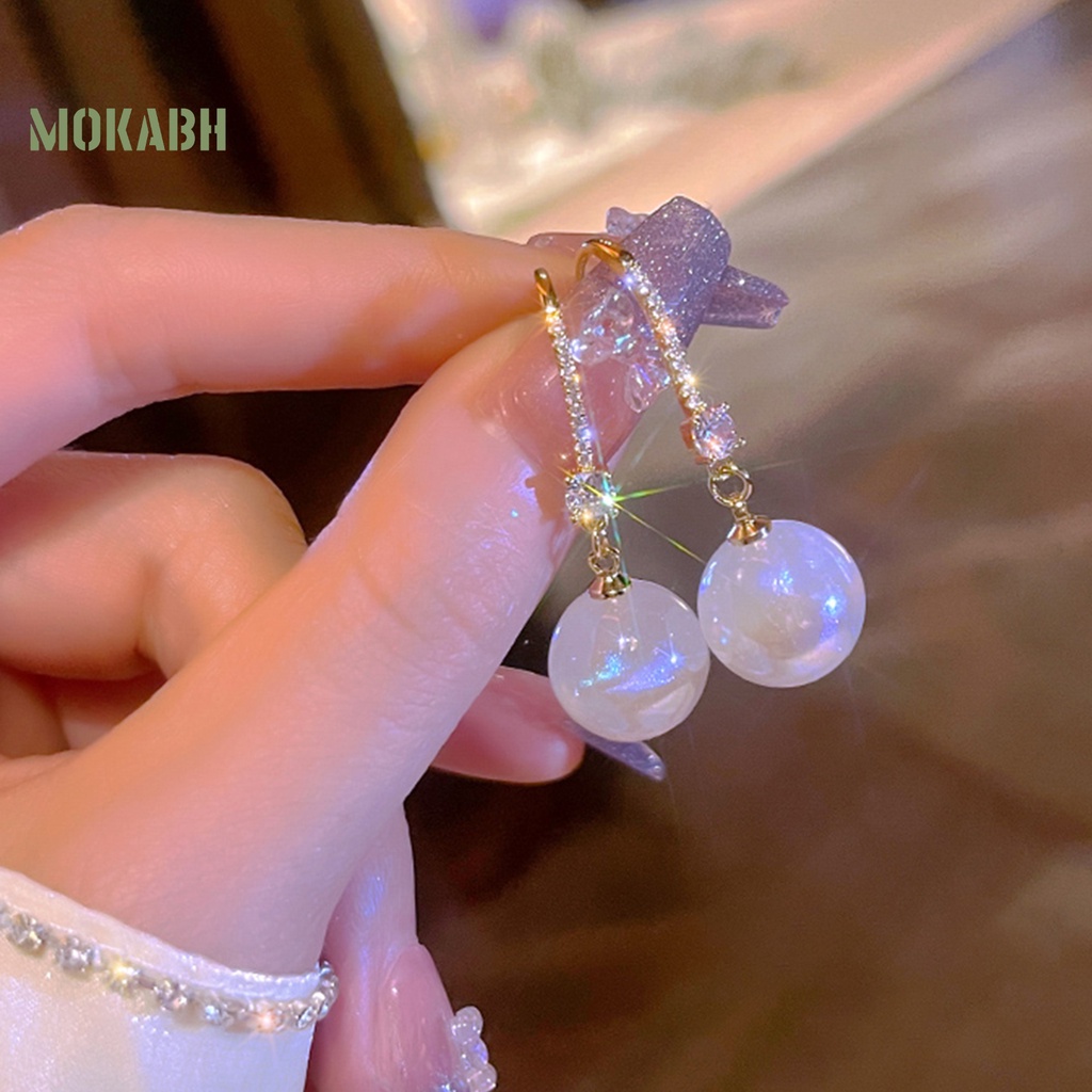 1 Đôi Bông Tai Móc Đính Đá Ngọc Trai Nhân Tạo Lấp Lánh Thời Trang