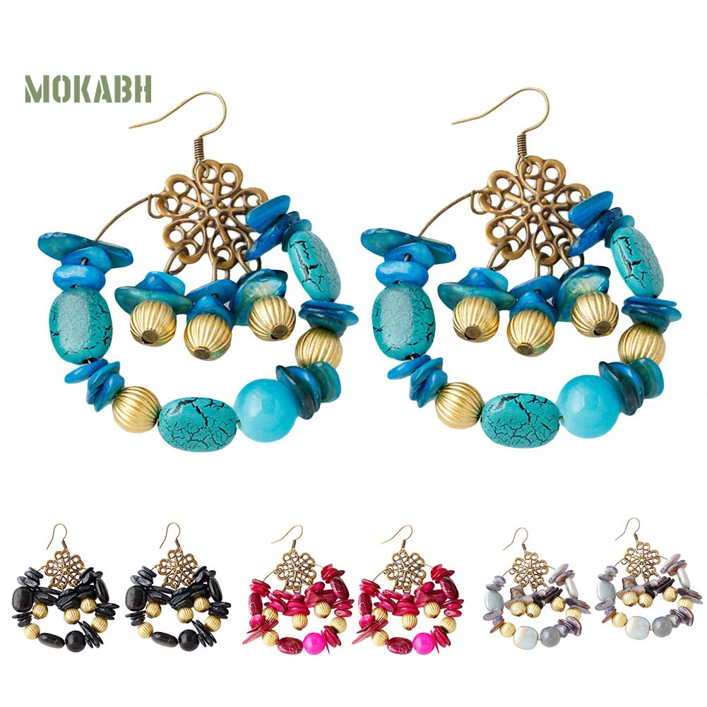 Bông Tai Xỏ Hạt Nhiều Màu Phong Cách Bohemian Thời Trang Cho Nữ