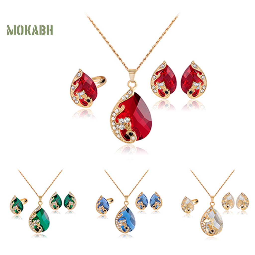 Bộ Trang Sức Bằng Hợp Kim Dát Đá Hình Giọt Nước Tinh Tế