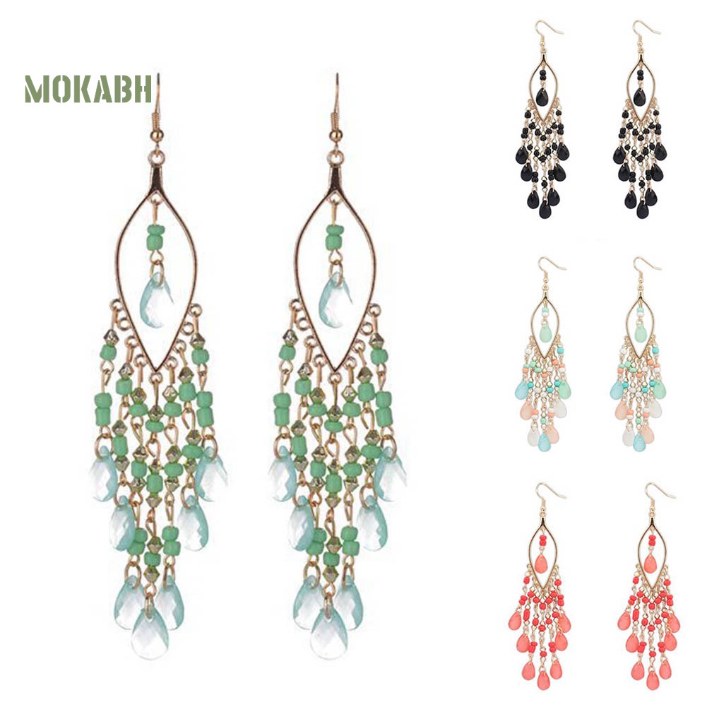 Abh Bông Tai Dạng Móc Đính Đá Và Tua Rua Theo Phong Cách Bohemian