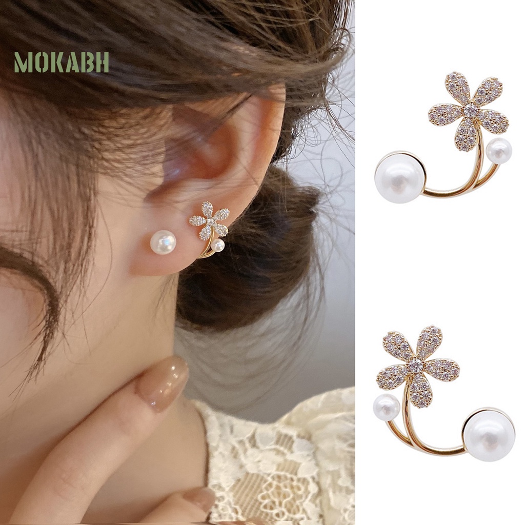 1 Đôi Bông Tai Hình Hoa Đính Ngọc Trai Nhân Tạo Thời Trang