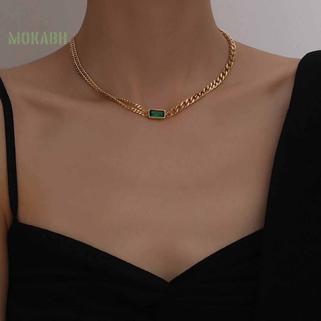 [Mới] Set Vòng cổ + Bông Tai + Vòng Tay Mạ Điện Mặt Vuông Đính Đá Zircon Vintage Cho Nữ