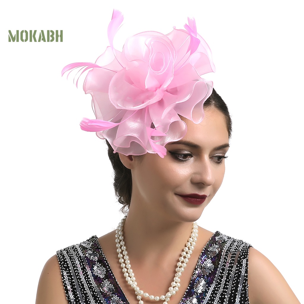 Mũ Lưới Cài Tóc Mini Đính Lông Vũ Màu Trơn Hình Bông Hoa