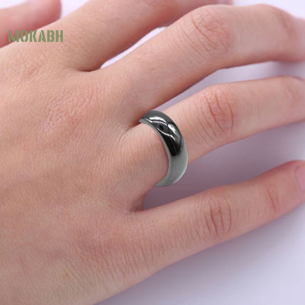 Nhẫn Đá Hematite Bản Rộng 6mm Thiết Kế Đơn Giản Thời Trang Cho Nam Và Nữ