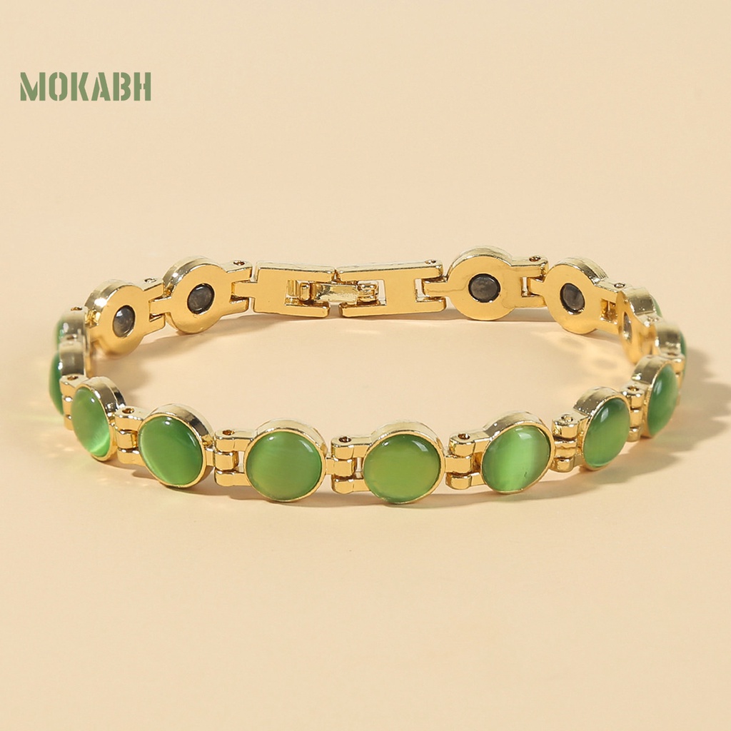 Vòng Tay Mạ Vàng Đính Đá Mắt Mèo Giảm Mệt Mỏi Thời Trang