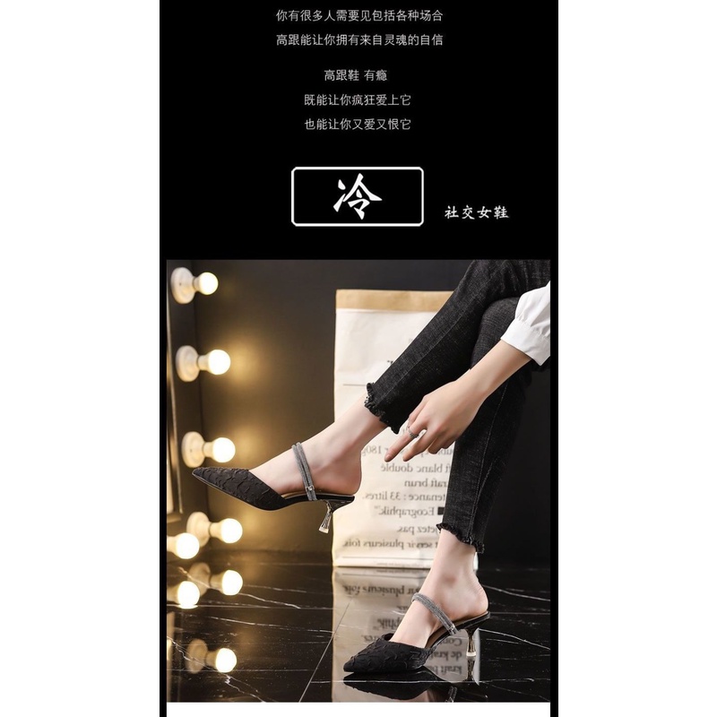 Xăng đan Cao Gót 3-5cm Mũi Nhọn Đính Đá Kim Cương Giả Thời Trang Cho Nữ